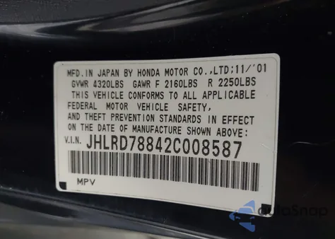 2002 Honda Cr-V Ex z USA, uszkodzony, nr VIN JHLRD78842C008587